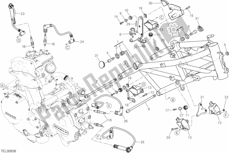 All parts for the Frame of the Ducati Multistrada 1200 ABS Thailand 2017